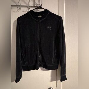 Vintage Puma Brown Track Jacket Womens Size L Velour ZIP Up